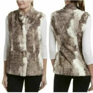 Cabi Aspen White Tan Multi Faux Fur Zip Front Vest S